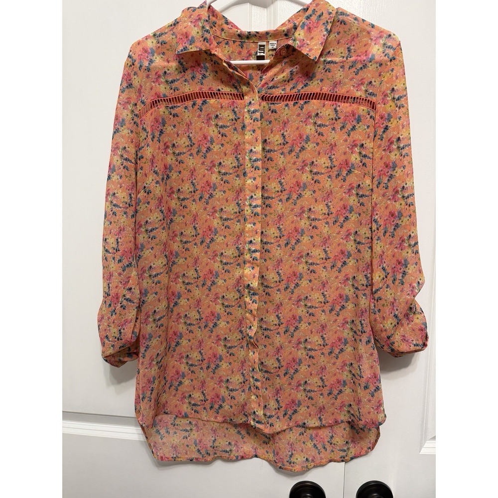 Kut From The Cloth Floral Sheer Button Up Blouse